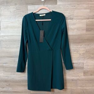 NWT Halston Heritage V-Neck Wrap Front Mini Dress in Dark Spruce - Size 4